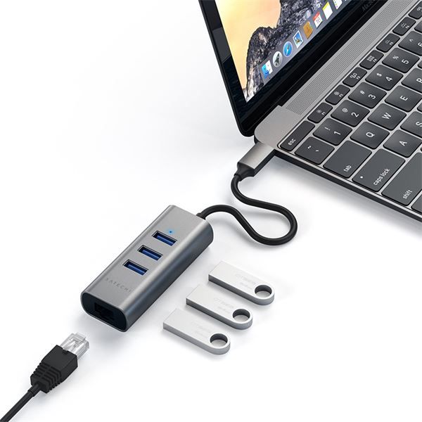 Hub Usb-c 2-in- 1 - 3 Porte Usb 3.0 + Ethernet Space Gray - Satechi - STC.ST-TC2N1USB31AM