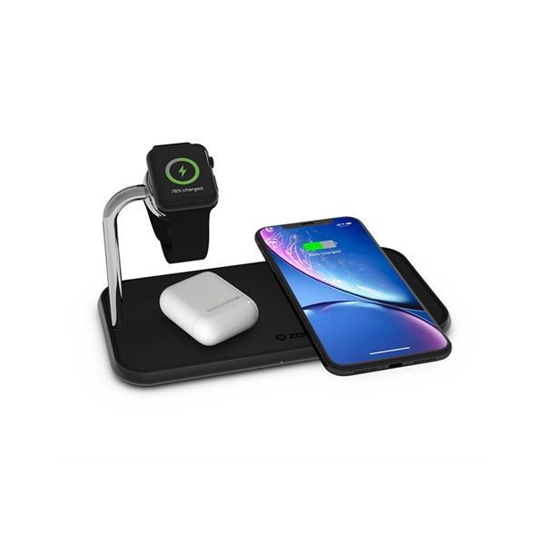 Tappetino Di Ricarica Wireless Qi Doppio + Watch 10w - Alluminio Nero - Zens - ZNS.ZEDC05B/00