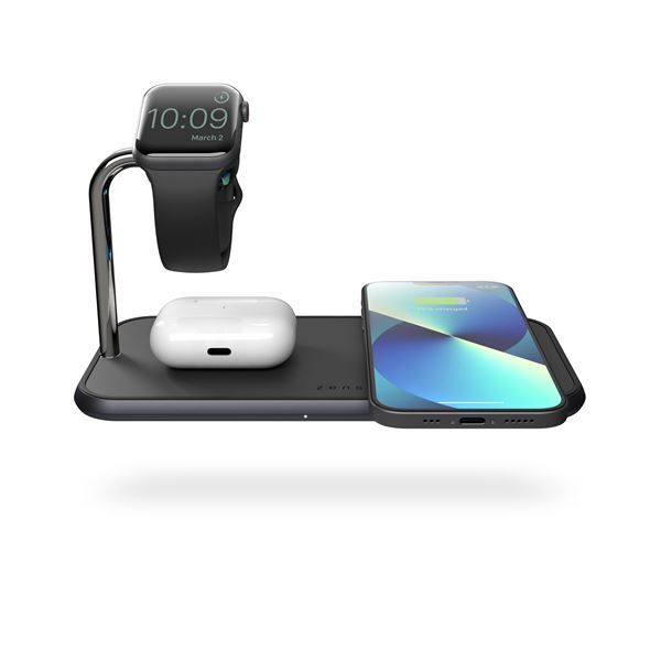 Tappetino Di Ricarica Wireless Qi Doppio + Watch 10w - Alluminio Nero - Zens - ZNS.ZEDC05B/00