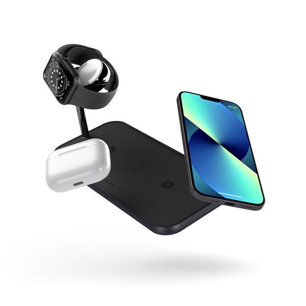Tappetino Di Ricarica Wireless Qi Doppio + Watch 10w - Alluminio Nero - Zens - ZNS.ZEDC05B/00