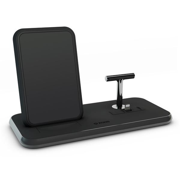 Supporto Ricarica Wireless Qi + Lightning + Usb In Alluminio - Nero - Zens - ZNS.ZEDC06B/00