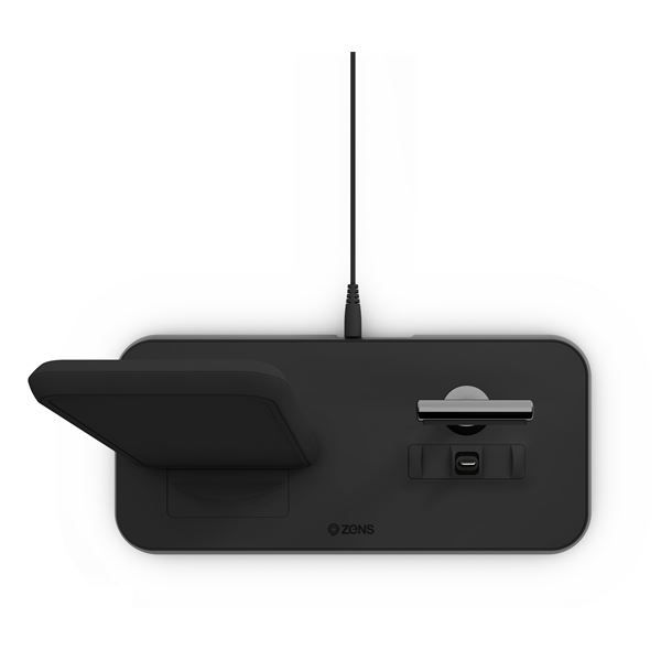 Supporto Ricarica Wireless Qi + Lightning + Usb In Alluminio - Nero - Zens - ZNS.ZEDC06B/00