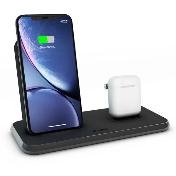 Supporto Ricarica Wireless Qi + Lightning + Usb In Alluminio - Nero - Zens - ZNS.ZEDC06B/00