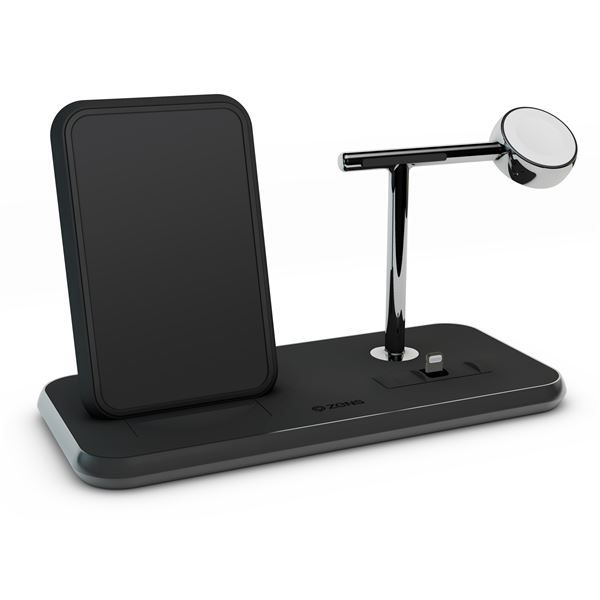 Supporto Ricarica Wireless Qi + Lightning Dock + Watch - Alluminio Nero - Zens - ZNS.ZEDC07B/00
