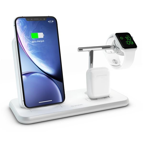 Supporto Ricarica Wireless Qi + Lightning Dock+watch - Alluminio Bianco - Zens - ZNS.ZEDC07W/00