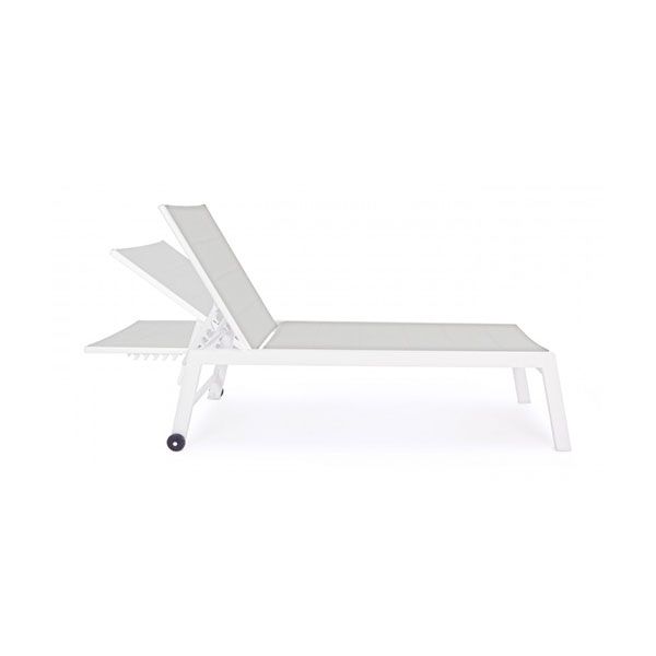 Lettino Prendisole Alto Bizzotto Hilde in Alluminio Seduta Imbottita e Ruote Colore Bianco Cloud - 0662914